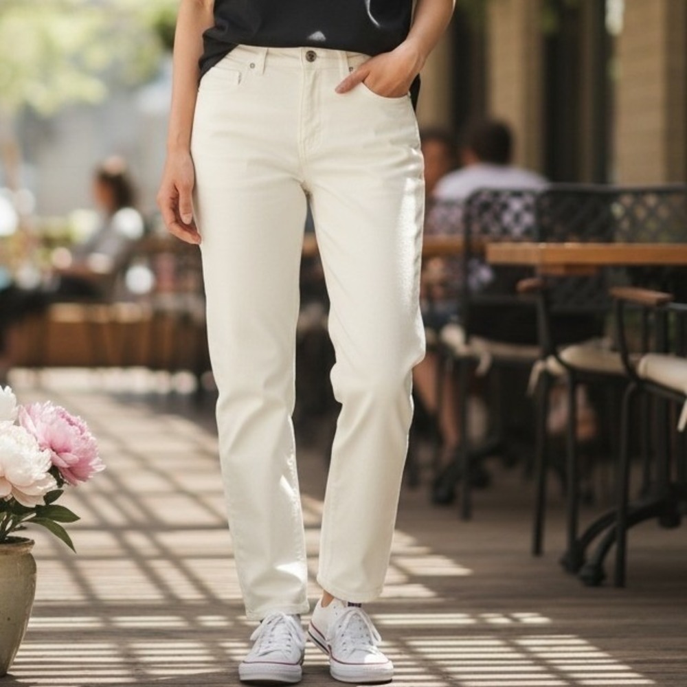 Frye Womens White Straight Leg Denim Jeans Size 8/29 Stretch Cotton‎ Blend